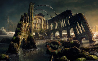 Ruined building river welcome city - welcome free wallpaper