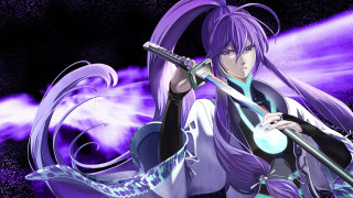 Anime character sword purple background 3 - a purple swirl free wallpaper