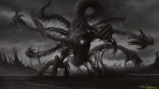 Giant monster tentacles man dark - fog free wallpaper