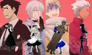 Anime characters group pink background 10 - a woman in a dress free wallpaper