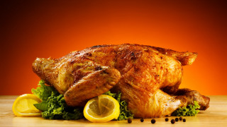 Whole chicken lemons greens orange - an orange background free wallpaper