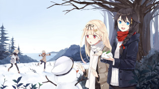 Anime characters snow snowman tree - ayo free wallpaper