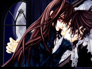 Anime couple kissing moon window - anime art free wallpaper