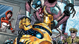 Cartoon robot man space station - laurie greasley free wallpaper