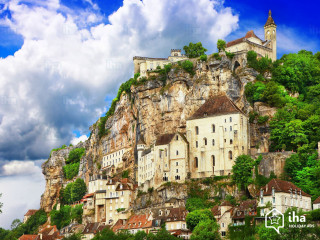 Castle mountain cloudy sky trees - medieval free wallpaper