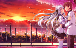 Anime couple sunset sky clouds 2 - a sunset sky free wallpaper