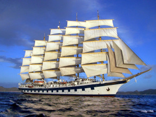 White ship ocean cloudy sky - rococo free wallpaper