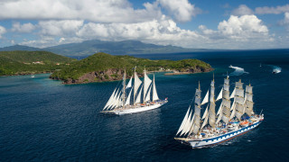Sailboats ocean island boat water - zenith view free wallpaper