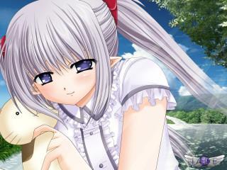 Girl holding cat tree sky - a sky free wallpaper