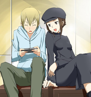 Man woman bench looking cell - net art free wallpaper for tablet