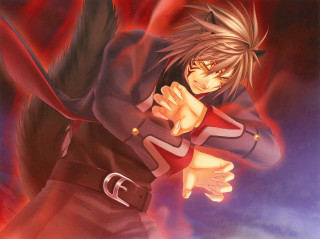 Red man sword demon furry - outfit holding free wallpaper for desktop