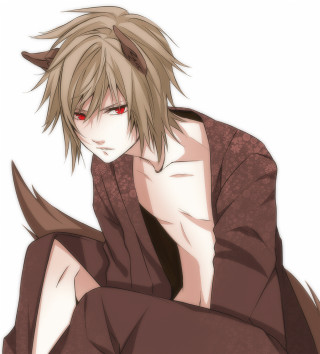 Man red eyes sitting hands - his knee free wallpaper