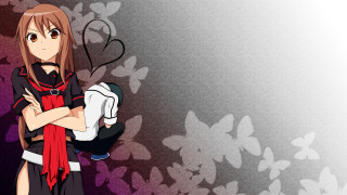 Girl long hair red scarf - a floral background free wallpaper