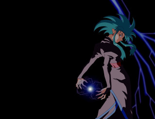 Bluehair blackdress energyball hologram rayonism - yukito kishiro free wallpaper