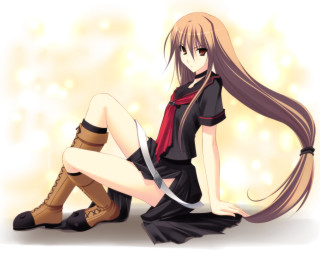 Girl sitting ground long hair - her foot free wallpaper