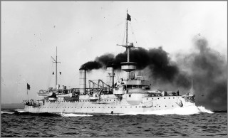 Large ship smoke stacks sailing - heidelberg school free wallpaper