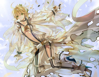 Woman white dress sword flower 2 - elysium free wallpaper