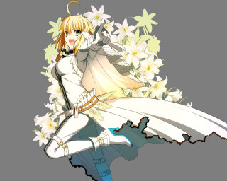 Woman white dress flowers sword - ayo free wallpaper
