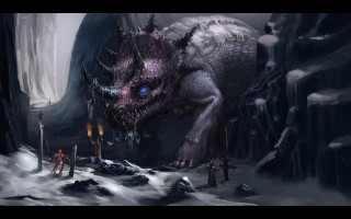 Dragon blue eyes cave candle - fantasy concept art free wallpaper