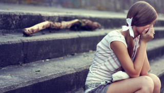 Girl sitting steps talking phone - her cell phone free wallpaper