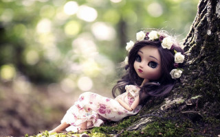 Doll sitting tree woods flowers 2 - a doll free wallpaper