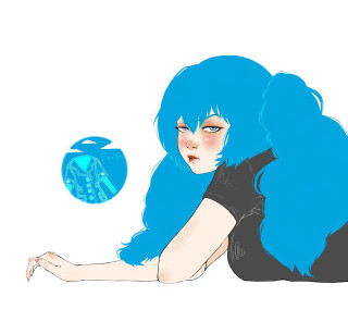 Woman blue hair blue objects - free aesthetic wallpaper for tablet