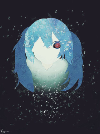 Blue haired anime girl red - dark background free wallpaper for mobile