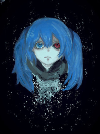 Girl blue hair red eyes 2 - snow free wallpaper for mobile