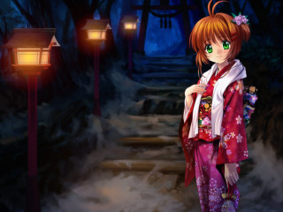Woman kimono forest night lantern - a lantern free wallpaper for desktop