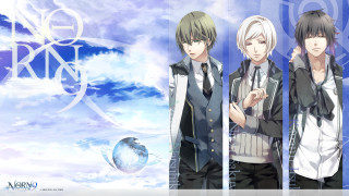 Anime characters cloudy sky globe - three anime character free wallpaper