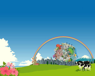 Cow rainbow field building sky - a cow free wallpaper