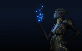 Woman glowing blue object dark - a blue light free wallpaper for desktop