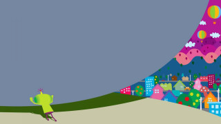 Cartoon character running city green - chiho aoshima free wallpaper