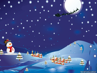 Snowman flying snowy village santa - a snowman free wallpaper