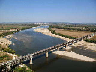 Bridge train river field forest - track free wallpaper