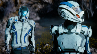 Futuristic men standing field grass - mass effect free wallpaper for desktop