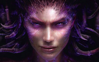 Woman purple hair purple eyes - a strange look free wallpaper