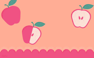Pink background two apples worm - smooth gradient free wallpaper