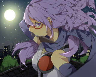 Woman purple hair glasses knife - night sky free wallpaper