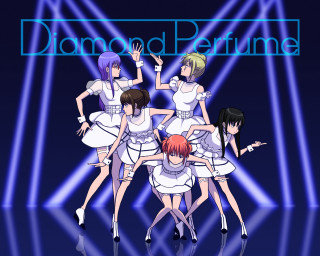 Girls white dresses stage blue - a blue light behind them free wallpaper