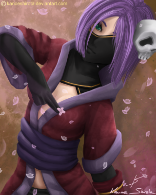 Woman purple hair mask skull - anime art free wallpaper for mobile