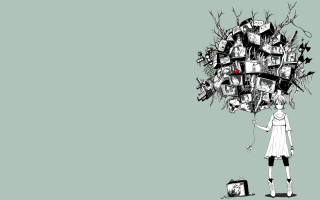 Woman holding pictures suitcase hands - llustration free wallpaper