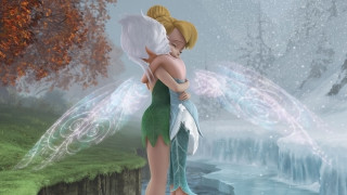 Fairy hugging fairy cliff stream - a fairy free wallpaper