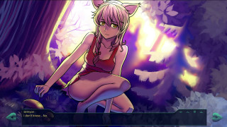 Cartoon kneeling forest cat blonde - her back free wallpaper