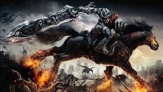 Man horse burning city sword - burning free wallpaper