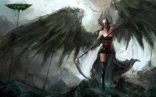 Woman sword wings demon body - a painting style free wallpaper