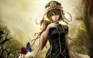 Woman hat butterfly forest trees - a forest free wallpaper for desktop