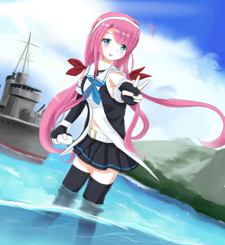 Pink hair sailor girl water - anime art free wallpaper