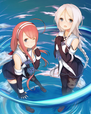 Anime girls pool black serafuku - free ship wallpaper for mobile