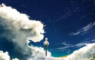 Person standing cloud filled sky - a cloud free wallpaper